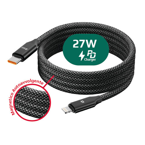 BRAID Cavo Magnetico PD27w Dati/Carica Typec/Lightning 1 Metro