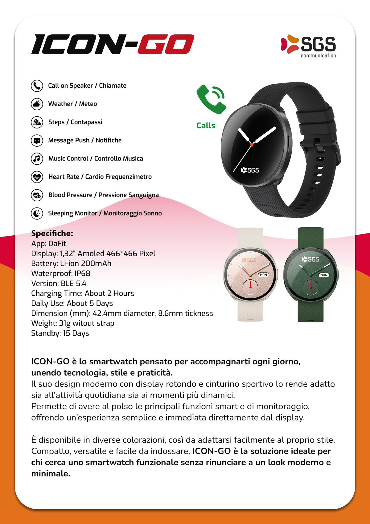 Smartwatch SGS ICON GO con Funzione Telefono - Amoled - Green