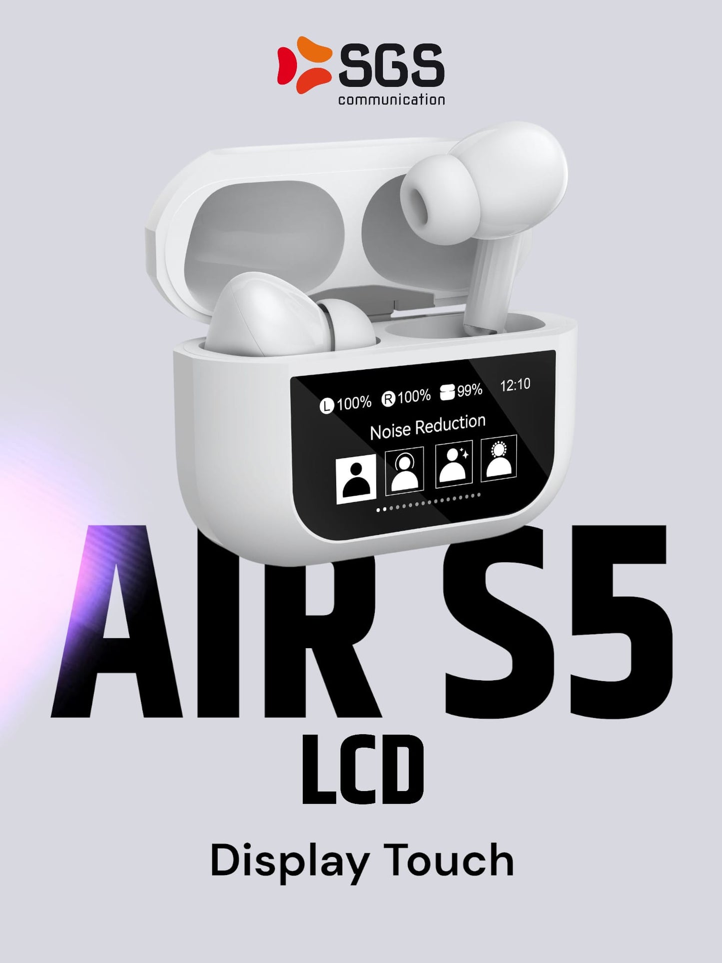 SGS AIR S5 LCD Auricolari Wireless TWS con Display Touch e Tecnologia ANC